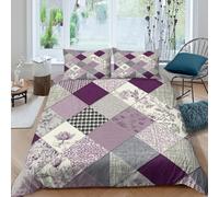 3D Print Soft Microfiber Purple patchwork Quilt Cover Easy Care Bedding Sets with Matching Pillowcase Vintage floral design Bed Quilt Cover All Season Breathable Washable for All King（220x240cm）