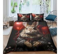 3D Print Soft Microfiber Rabbit with hearts Comforter Cover Easy Care Bedding Set w/ Pillow Cases Valentine Style Duvet Cover All Season Breathable Washable for Home Decor Super king（260x220cm）