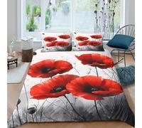 3D Print Soft Microfiber Red poppies Comforter Cover Easy Care Bedding Set w/ Pillow Cases Artistic floral design Duvet Cover All Season Breathable Washable for Home Decor Super king（260x220cm）
