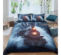3D Print Soft Microfiber Steam locomotive Bed Quilt Cover Breathable Bedding Set with Pillow Shams Vintage railway scene Comforter Cover All Season, Easy Care, Washable for All King（220x240cm）