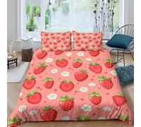 3D Print Soft Microfiber Strawberry pattern Quilt Cover Set Easy Care Bedding Set with Pillow Shams Cartoon sweet design Bedding Quilt Cover All Season Washable for Home Decor Single（140x200cm）