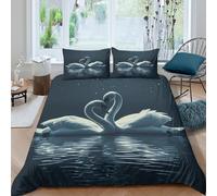 3D Print Soft Microfiber Swan love scene Bed Quilt Cover Easy Care Bedding Set w/ Pillow Cases Night romantic Style Duvet Cover Breathable All Season Machine Washable for Home Decor King（220x240cm）