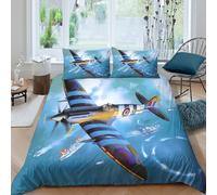 3D Print Soft Microfiber vintage fighter plane Duvet Cover Easy Care Breathable Bedding Set w/Pillowcases war aviation art Quilt Cover All Season Washable for Kids Teens Adults Single（140x200cm）
