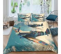 3D Print Soft Microfiber vintage fighter planes Duvet Cover Easy Care Breathable Bedding Set w/Pillowcases war aviation art Quilt Cover All Season Washable for Kids Teens Adults Single（140x200cm）