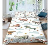 3D Print Soft Microfiber Vintage planes flying Duvet Cover Set Breathable Bedding Pillow Shams Cartoon cloud sky Bedding Quilt Cover All Season, Easy Care, Washable Home Decor Double(200x200cm)