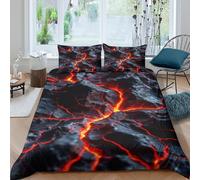 3D Print Soft Microfiber volcanic eruption Quilt Cover Set Easy Care Bedding Set with Pillow Shams dynamic lava flow art Bedding Quilt Cover All Season Washable for Home Decor Single（140x200cm）