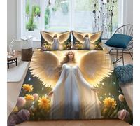 3D Print Soft Microfibre angel wings Quilt Cover Set Easy Care Bedding Set w/Pillowcases divine spiritual art Comforter Cover All Season Breathable Washable for Bedroom Decor Single（135x200cm）