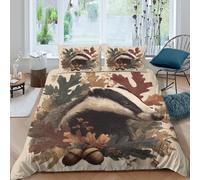 3D Print Soft Microfibre Badger woodland Quilt Cover Sets Easy Care Bedding Set w/ Pillowcases nature illust Comforter Cover All Season Breathable Machine Washable for Bedroom Decor Double（200x200cm）