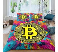 3D Print Soft Microfibre Bitcoin symbol Comforter Cover All Season Bedding Set with Pillow Shams digital art style Duvet Cover Sets Easy Care Machine Washable for Men Women Kids Single（140x200cm）