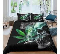 3D Print Soft Microfibre cannabis leaf Bed Quilt Cover All Season Bedding Sets with Pillowcases dark artistic style Duvet Cover Easy Care Breathable Machine Washable for Home Decor Single（135x200cm）