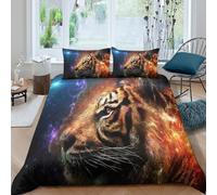 3D Print Soft Microfibre Cosmic tiger Quilt Cover Sets Skin-Friendly Bedding Set w/Pillowcase Fantasy wildlife art Bed Quilt Cover All Season Machine Washable for Boys Girls Kids King（220x240cm）