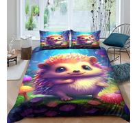 3D Print Soft Microfibre Cute hedgehog Quilt Cover Breathable Bedding Set with Pillowcases Fantasy forest art Duvet Cover Sets All Season Easy Care Machine Washable for Couples Double（200x200cm）