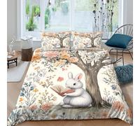 3D Print Soft Microfibre Cute Rabbit Bed Quilt Cover All Season Bedding Sets with Pillowcases Watercolor Floral Duvet Cover Easy Care Breathable Machine Washable for Home Decor Super king（260x220cm）