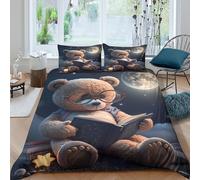 3D Print Soft Microfibre cute teddy bear Quilt Cover Set Skin-Friendly Bedding Set with Pillow Cases fantasy bedtime illust Bed Quilt Cover All Season Washable for Couples Super king（260x220cm）