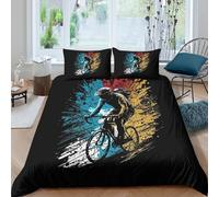 3D Print Soft Microfibre Cycling Rider Bedding Quilt Cover Easy Care Bedding Set with Pillow Cases Dynamic Sport Art Quilt Cover Set All Season Soft Washable for Boys Girls Kids Single（135x200cm）