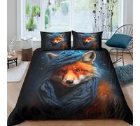 3D Print Soft Microfibre Fox with scarf Quilt Cover Sets Skin-Friendly Bedding Set w/Pillowcase Fantasy animal art Bed Quilt Cover All Season Machine Washable for Boys Girls Kids Single（140x200cm）