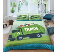 3D Print Soft Microfibre Garbage truck Quilt Cover Set Easy Care Bedding Set w/ Pillowcases Cartoon environmental Comforter Cover All Season Breathable Washable for Bedroom Decor Single（135x200cm）