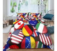 3D Print Soft Microfibre Global flags collection Quilt Cover Sets Skin Friendly Bedding Set with Pillow Cases Travel theme Bed Quilt Cover All Season Machine Washable for Couples Single（140x200cm）