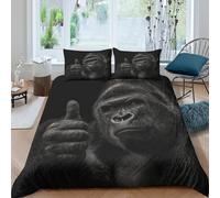 3D Print Soft Microfibre Gorilla thumbs up Comforter Cover Easy Care Bedding Set w/ Pillowcases Wild Animal portrait Quilt Cover Set All Season Washable for Boys Girls Kids Super king（260x220cm）