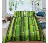 3D Print Soft Microfibre green bamboo stalks Bed Quilt Cover All Season Bedding Sets with Pillowcases natural garden decor Duvet Cover Easy Care Breathable Washable for Home Decor Single（140x200cm）