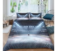3D Print Soft Microfibre ice hockey arena Bedding Quilt Cover Easy Care Bedding Set w/ Pillow Cases sports stadium design Quilt Cover Set All Season Soft for Boys Girls Kids Single（140x200cm）