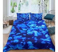 3D Print Soft Microfibre Jellyfish swarm Comforter Cover Easy Care Bedding Set w/ Pillowcases Underwater marine life Quilt Cover Set All Season Washable for Boys Girls Kids Super king（260x220cm）