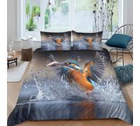 3D Print Soft Microfibre Kingfisher Diving Bedding Quilt Cover Easy Care Bedding Set with Pillow Cases Nature Wildlife Quilt Cover Set All Season Soft Washable for Boys Girls Kids Single（140x200cm）