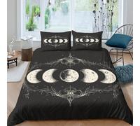 3D Print Soft Microfibre Moon phases Bed Quilt Cover All Season Bedding Set w/ Pillowcases mystical celestial design Duvet Cover Breathable Easy Care, Washable for Men Women Kids Single（135x200cm）