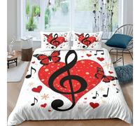 3D Print Soft Microfibre music notes Quilt Cover Sets Skin-Friendly Bedding Set w/ Pillowcase romantic heart design Bed Quilt Cover All Season Machine Washable for Boys Girls Kids Single（140x200cm）