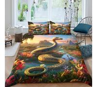 3D Print Soft Microfibre Mythical serpent Quilt Cover Set Skin-Friendly Bedding Set w/Pillowcase fantasy landscape art Bed Quilt Cover All Season Washable for Boys Girls Kids Super king（260x220cm）