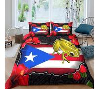 3D Print Soft Microfibre PuertoRicoFlag Bedding Quilt Cover Easy Care Bedding Set with Pillow Cases TropicalFrogArtStyle Quilt Cover Set All Season Soft Washable for Boys Girls Kids Double（200x200cm）