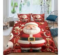 3D Print Soft Microfibre Santa Claus festive Bed Quilt Cover All Season Bedding Set w/ Pillowcases Christmas decoration Duvet Cover Breathable Easy Care, Washable for Men Women Kids Single（135x200cm）