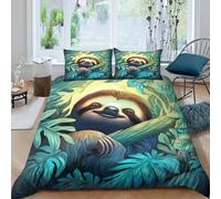 3D Print Soft Microfibre Sloth in jungle Quilt Cover Sets Skin-Friendly Bedding Set w/ Pillowcase Nature illust Bed Quilt Cover All Season Machine Washable for Boys Girls Kids Super king（260x220cm）