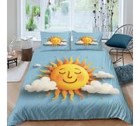 3D Print Soft Microfibre Sun with smile Quilt Cover Sets Skin-Friendly Bedding Set w/ Pillowcase Cartoon style design Bed Quilt Cover All Season Machine Washable for Boys Girls Kids Single（135x200cm）