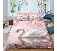 3D Print Soft Microfibre Swan in pink bloom Duvet Cover Easy Care Bedding Set with Pillow Cases Nature fantasy scene Quilt Cover Sets All Season Machine Washable for Couples Super king（260x220cm）