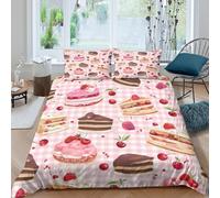 3D Print Soft Microfibre Sweet dessert slices Duvet Cover Sets All Season Bedding Set w/ Pillowcases Pastel cake design Bedding Quilt Cover Easy Care Machine Washable for Home Decor Single（135x200cm）