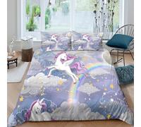3D Print Soft Microfibre Unicorn flying Bed Quilt Cover All Season Bedding Set w/ Pillowcases Fantasy cloud scene Duvet Cover Breathable Easy Care, Washable for Men Women Kids Super king（260x220cm）