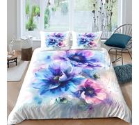 3D Print Soft Microfibre watercolor flowers Comforter Cover Easy Care Bedding Set w/Pillowcases abstract floral art Quilt Cover Set All Season Washable for Boys Girls Kids Super king（260x220cm）