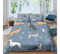 3D Print Soft Microfibre whippet dogs Duvet Cover Easy Care Bedding Set with Pillow Cases cartoon illustration style Quilt Cover Sets All Season Machine Washable for Couples Super king（260x220cm）