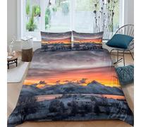 3D Print Soft Microfibre Winter l&scape Bedding Quilt Cover Easy Care Bedding Set w/ Pillow Cases Snowy mountain sunset Quilt Cover Set All Season Soft Washable Boys Girls Kids Super king（260x220cm）
