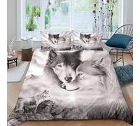 3D Print Soft Microfibre Wolf pair love Comforter Cover Easy Care Bedding Set with Pillowcases Black white wildlife art Quilt Cover Sets All Season for Boys Girls Kids King（220x240cm）