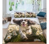 3D Print Springer Spaniel Single Quilt Cover Set 135x200 Cute Animal Pets Bedding Set Soft Microfiber Hypoallergenic Duvet Cover with Zipper Closure and 2 Pillowcases 50x75 B.776