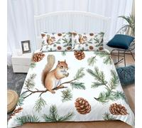 3D Print Squirrel Quilt Cover Set King Size 230x220 Pine Cone Bedding Set Soft Microfiber 3-Piece Fluffy Duvet Cover Set Suitable for boys Girls and Teenagers C.23