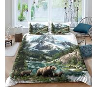 3D Print Super Soft Microfiber Bear family Bedding Quilt Cover Easy Care Bedding Set w/ Pillowcase Wildlife mountain scene Quilt Cover All Season Machine Washable for Bedroom Decor Double（200x200cm）