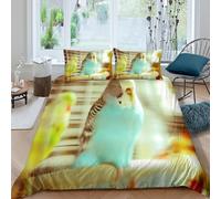 3D Print Super Soft Microfiber Blue parrot perched Duvet Cover Set Easy Care Bedding Set w/ Pillow Cases vibrant pet bird Bed Quilt Cover All Season Breathable Washable Home Decor Single（140x200cm）