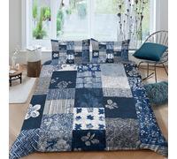 3D Print Super Soft Microfiber Blue patchwork Duvet Cover Set Easy Care Bedding Set with Pillow Cases Textile Pattern Bed Quilt Cover All Season Breathable Washable for Home Decor King（220x240cm）