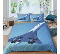 3D Print Super Soft Microfiber Concorde jet Duvet Cover Set Easy Care Bedding Set w/ Pillow Cases aircraft design style Bed Quilt Cover All Season Breathable Washable for Home Decor Double（200x200cm）