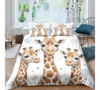 3D Print Super Soft Microfiber Giraffe family Bedding Quilt Cover Easy Care Bedding Set w/ Pillowcase Cartoon baby animals Quilt Cover All Season Machine Washable for Bedroom Decor Single（135x200cm）