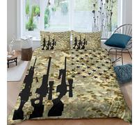 3D Print Super Soft Microfiber military weapons Bedding Quilt Cover Easy Care Bedding Set w/ Pillowcase camo pattern design Quilt Cover All Season Machine Washable for Bedroom Decor Single（140x200cm）