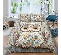 3D Print Super Soft Microfiber Owl art decor Bedding Quilt Cover Easy Care Bedding Set w/Pillowcase Floral owl design style Quilt Cover All Season for Bedroom Decor Single（135x200cm）